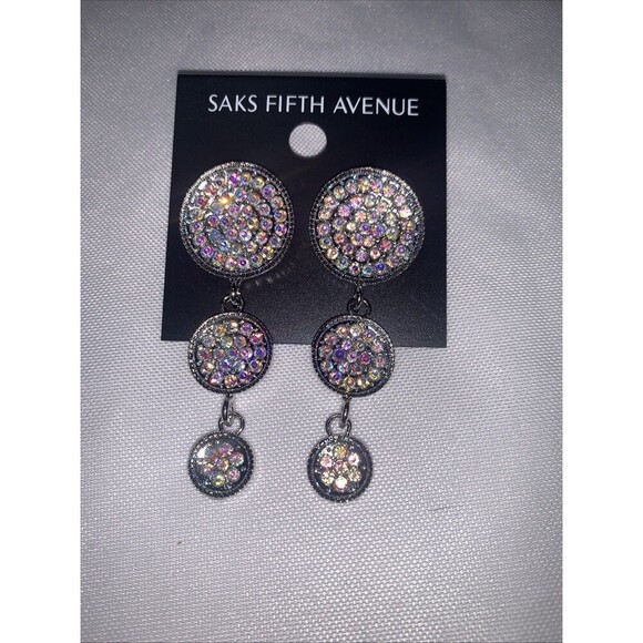 Saks Fifth Avenue Rhinestones Dangle Pierced 1.5" Earrings New - Picture 3 of 5